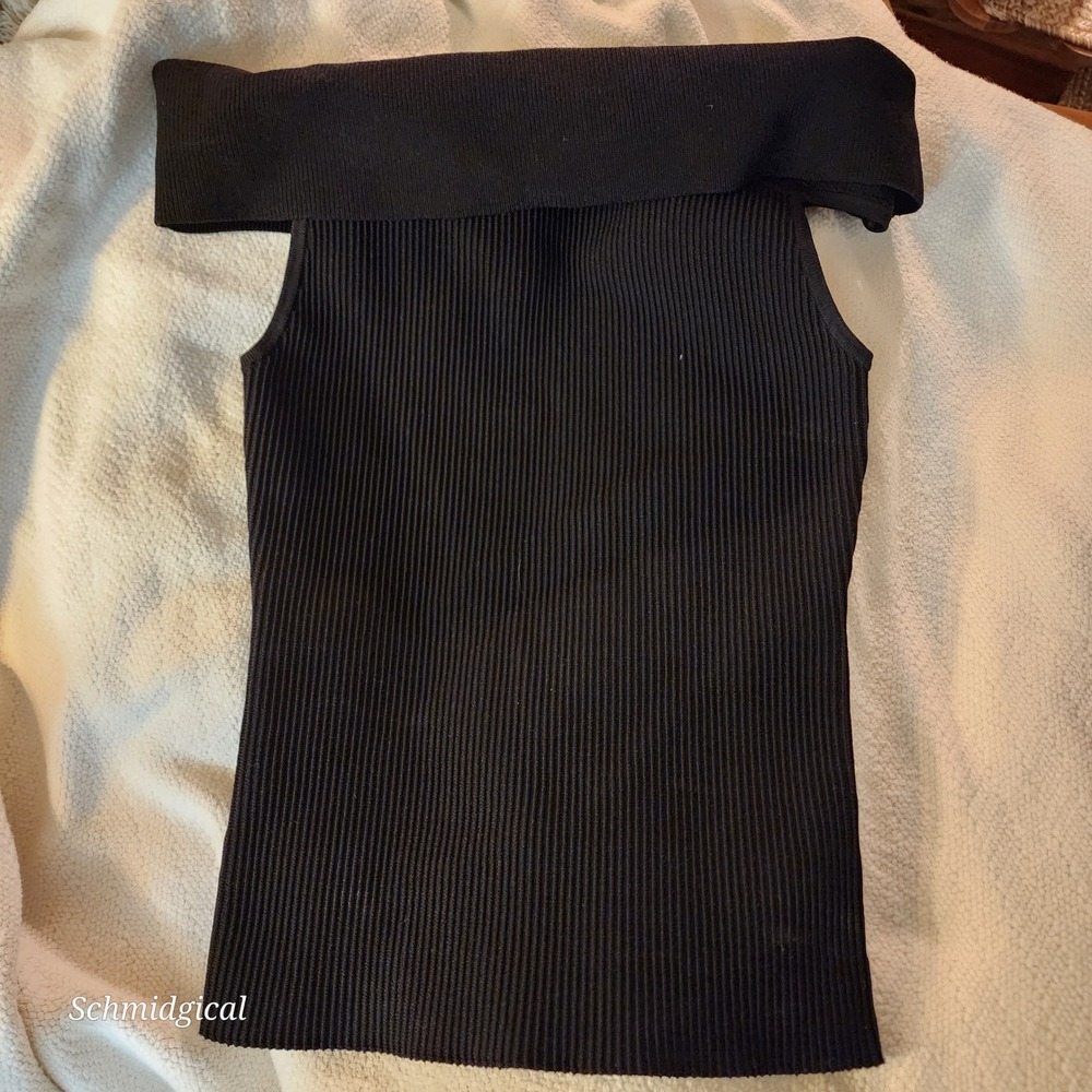 Babaton Aritzia Sculpt Knit Off The Shoulder Ribbed Top Black Small 121667